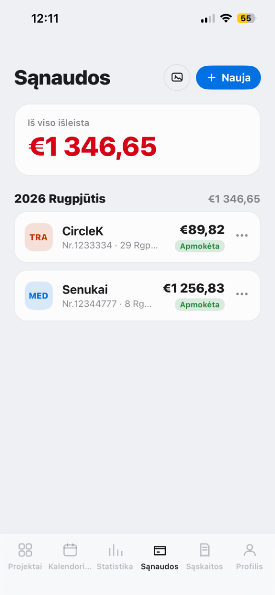 OBtask — Sąskaitos